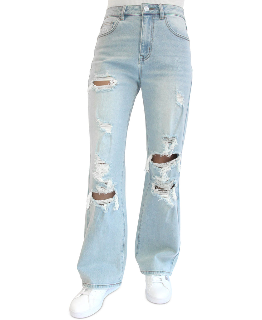 Almost Famous Women Ripped 90s Wide Leg Jeans Light Wash