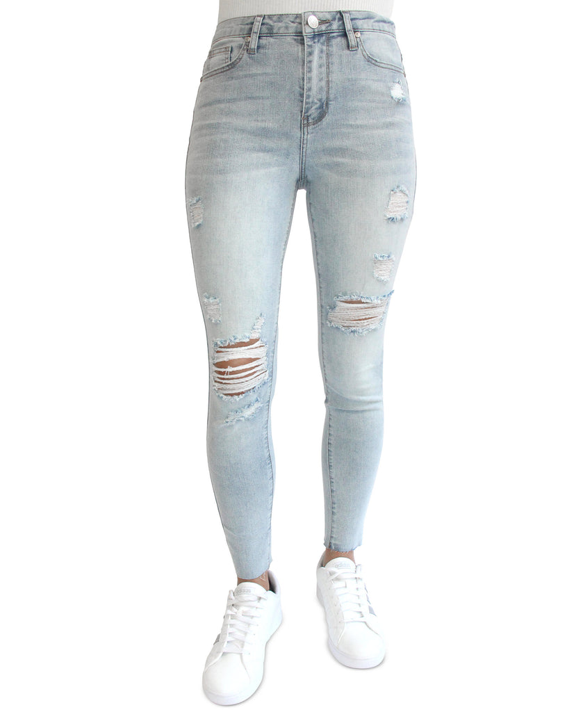 Almost Famous Women Ripped High Rise Skinny Jeans Light Wash