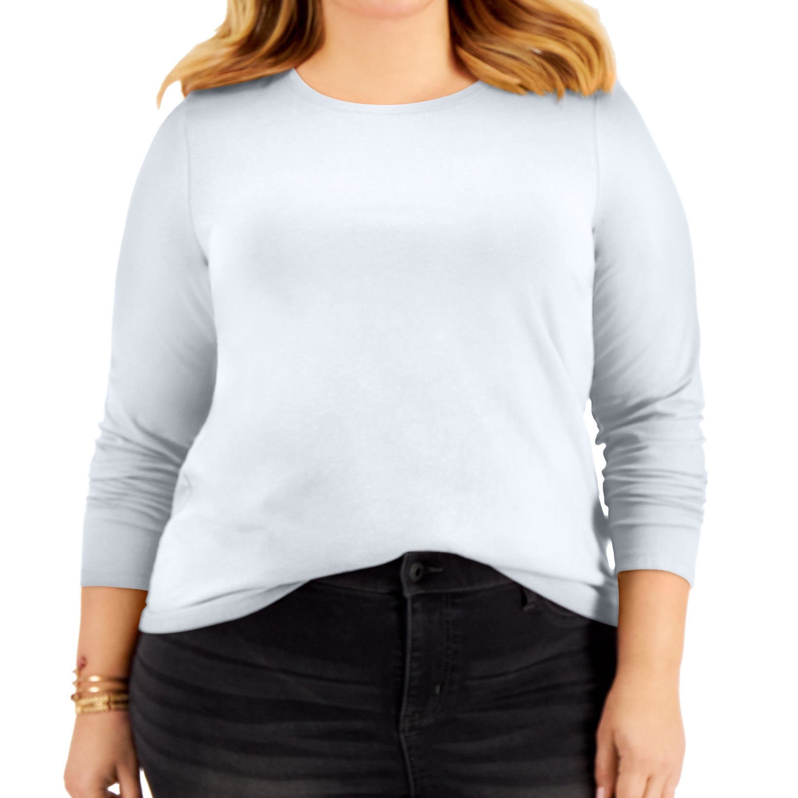 Style & Co Women Plus Long Sleeve Top Bright White