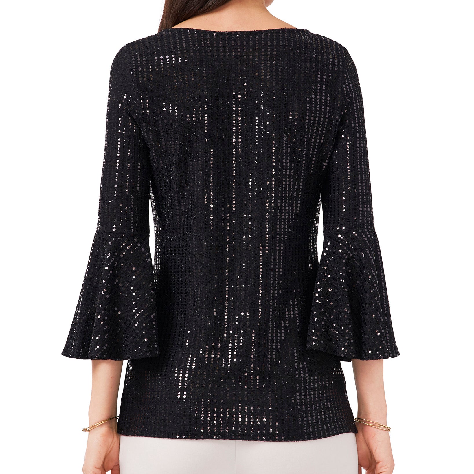 MSK Women V Neck Bell Sleeve Embellished Top