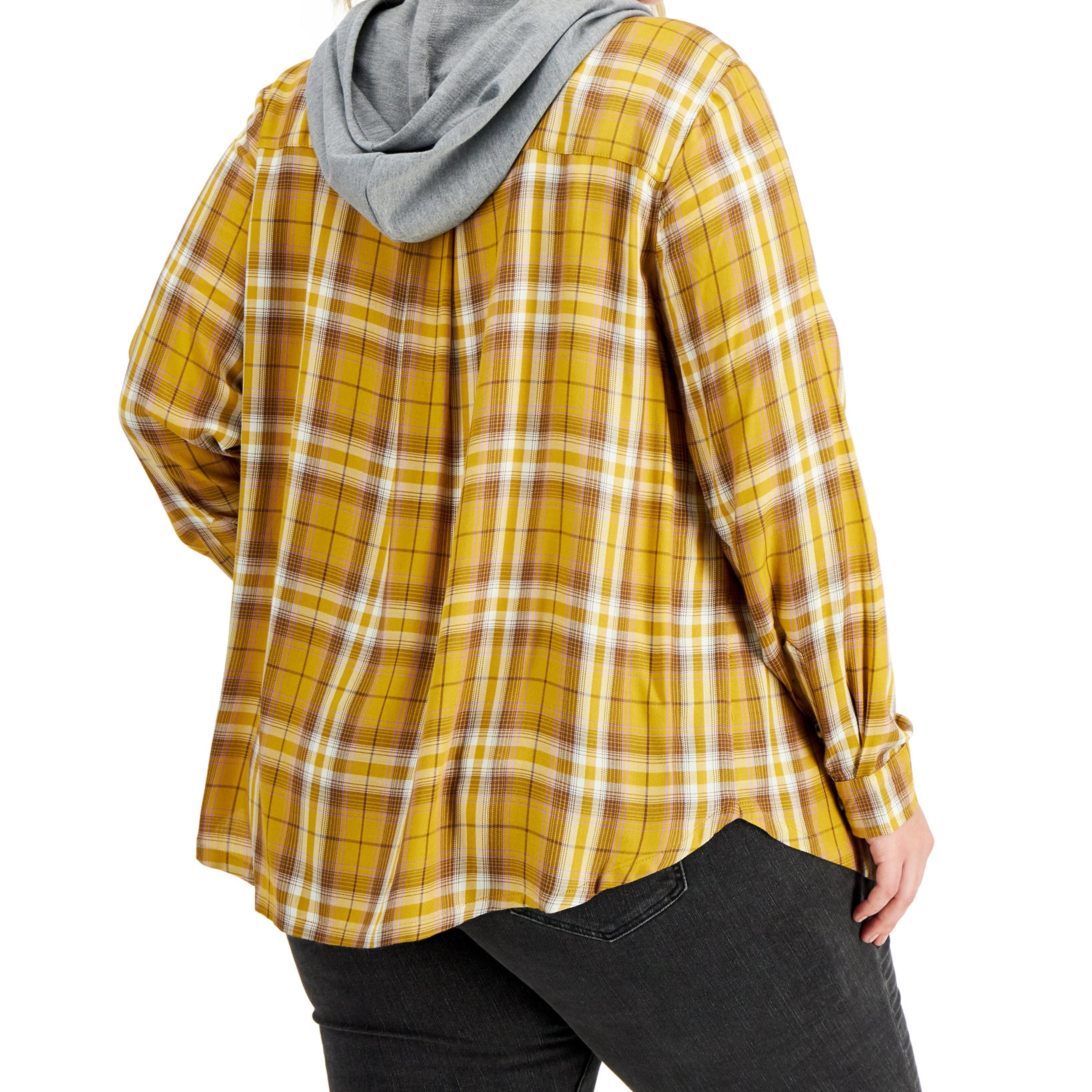 Love, Fire Women Plus Trendy Hooded Plaid Button Front Shirt