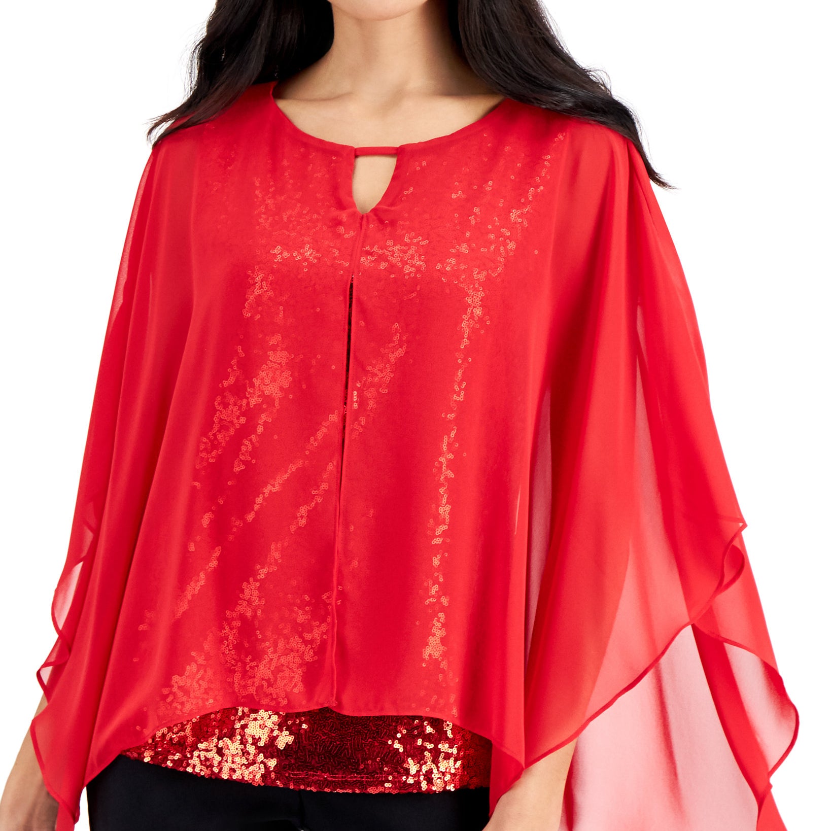 JM Collection Women Petite Mesh Sequin Top