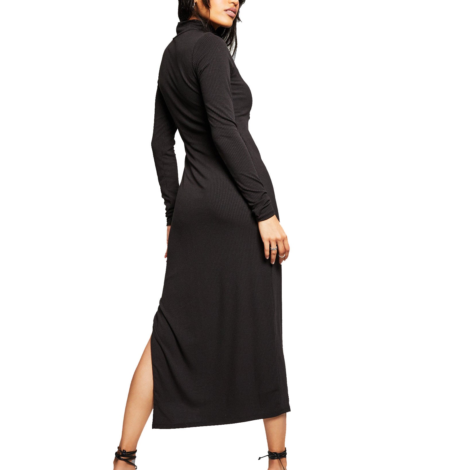 And Now This Women Ribbed High Neck Midi Dress