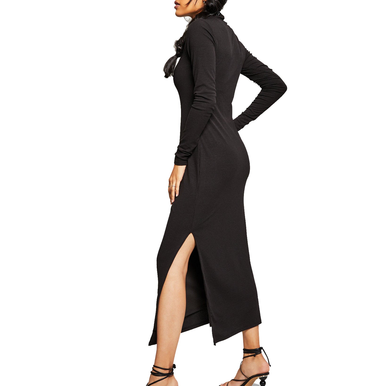 And Now This Women Ribbed High Neck Midi Dress
