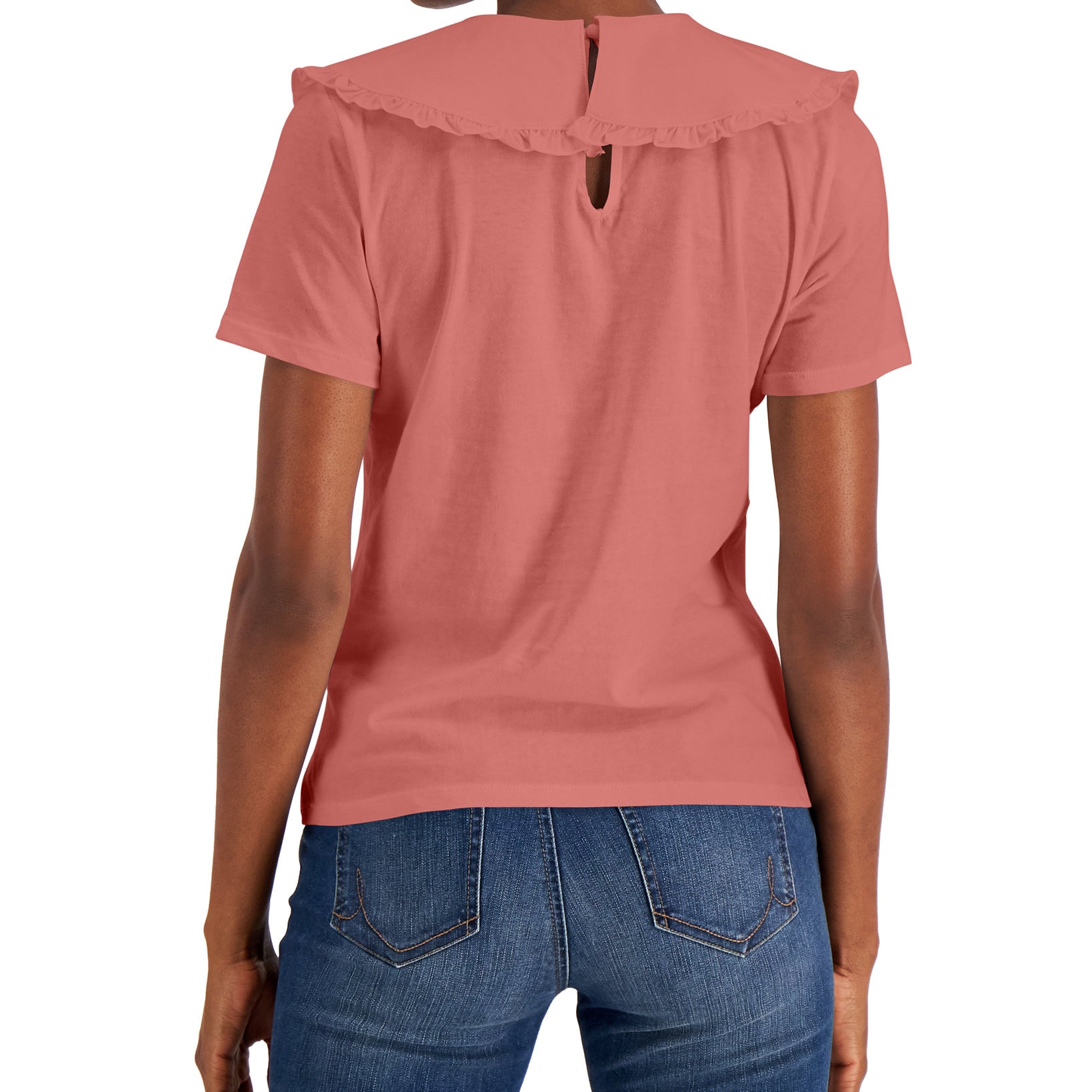 INC International Concepts Women Ruffled Collar T Shirt