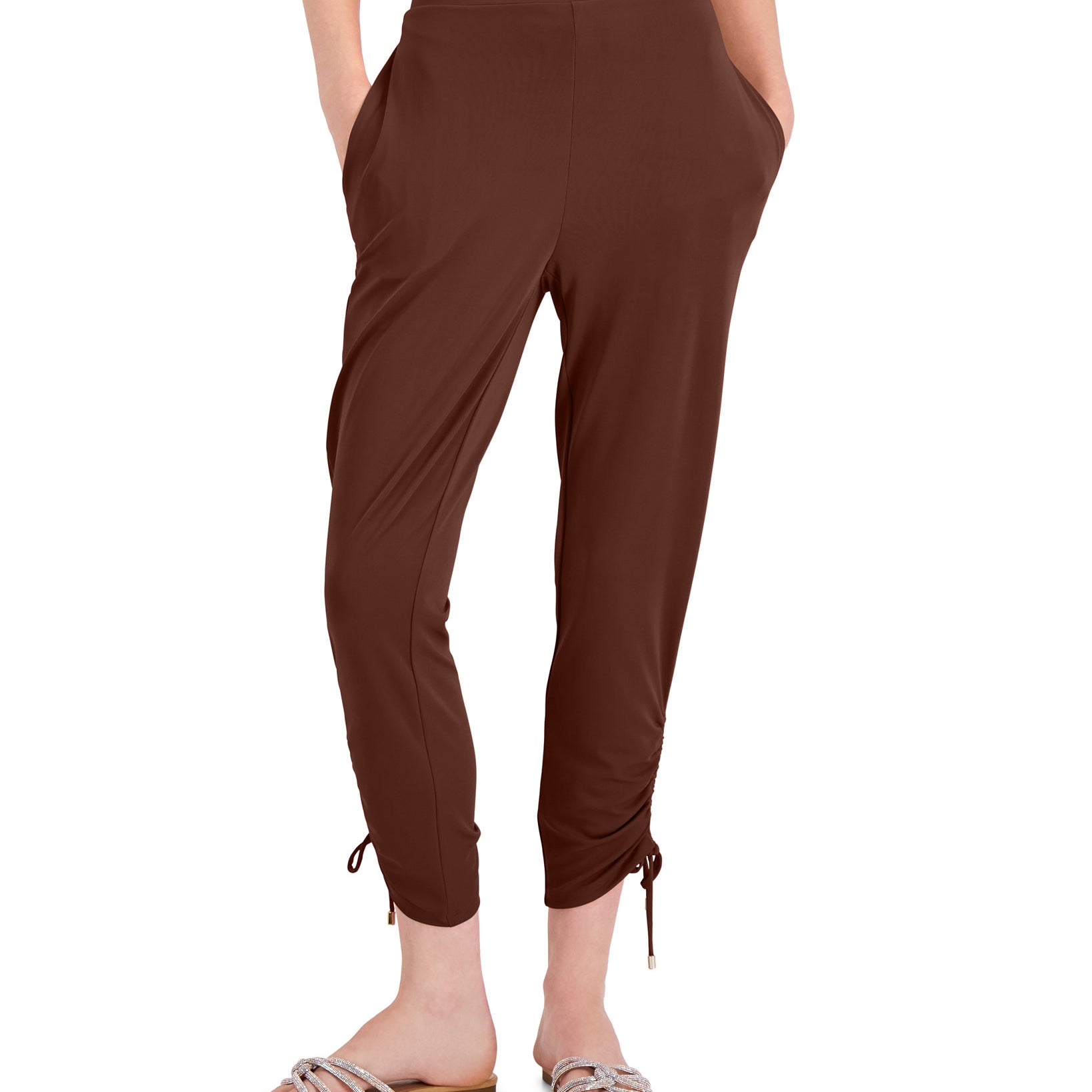 INC International Concepts Women Ruched Hem Pants Deep Sienna
