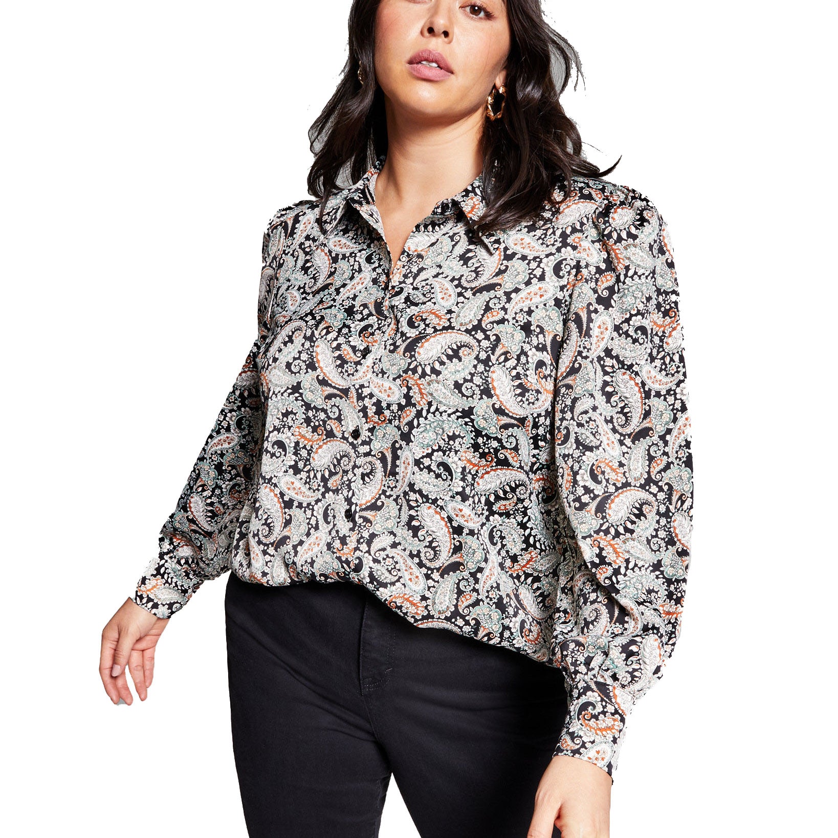 INC International Concepts Women Plus Paisley Print Shirt Paisley Print