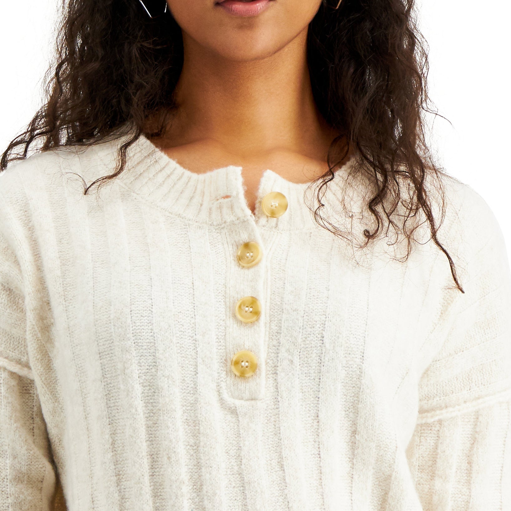 Hippie Rose Women Ribbed Henley Sweater