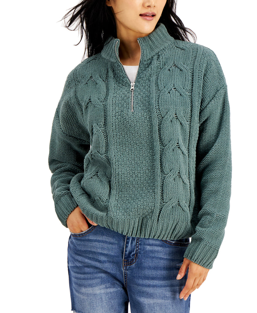 Hooked Up by IOT Women Chenille Cable Knit Sweater Stormy Sage