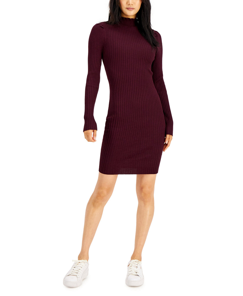 Hooked Up by IOT Women Ribbed Mock Neck Sweater Dress Beet Plum
