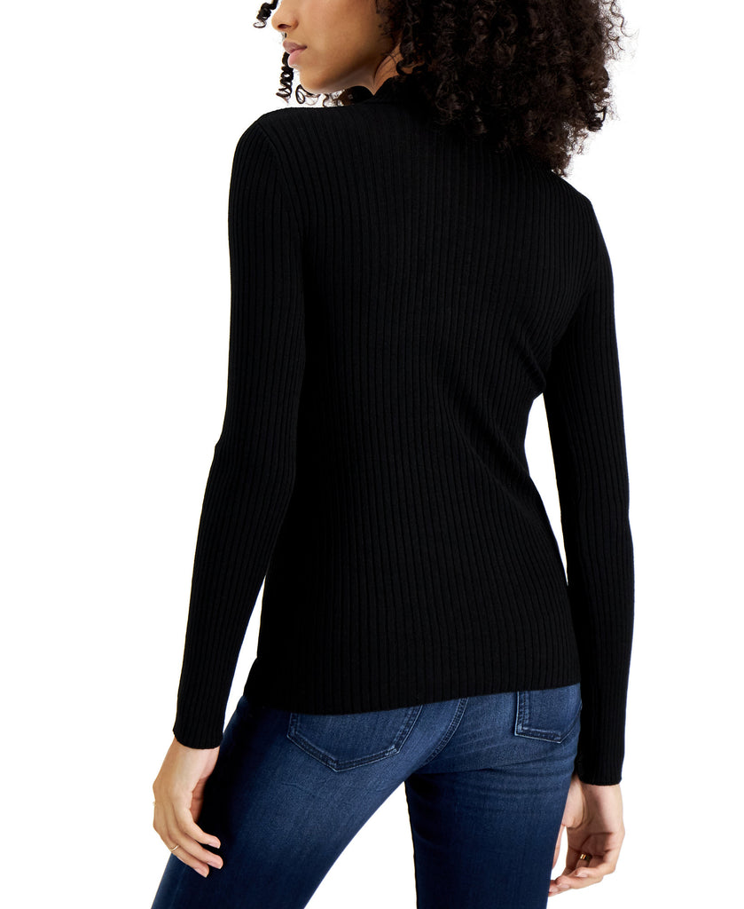 Planet Gold Women Lace Up Mock Neck Sweater