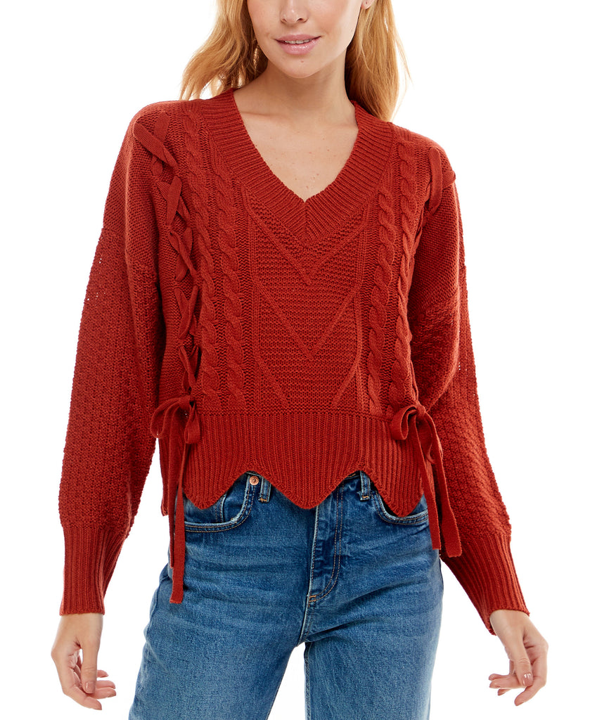 Ultra Flirt Women Mixed Cable Knit Sweater Red