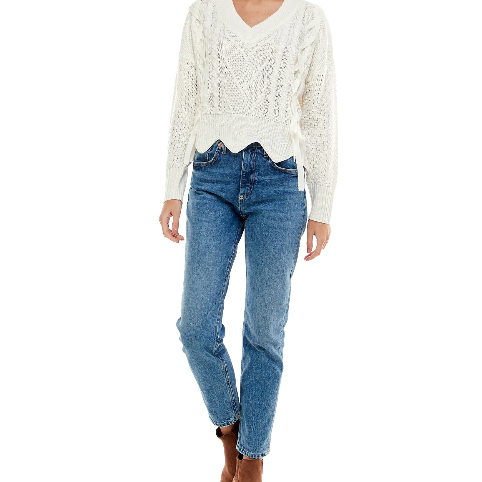 Ultra Flirt Women Mixed Cable Knit Sweater