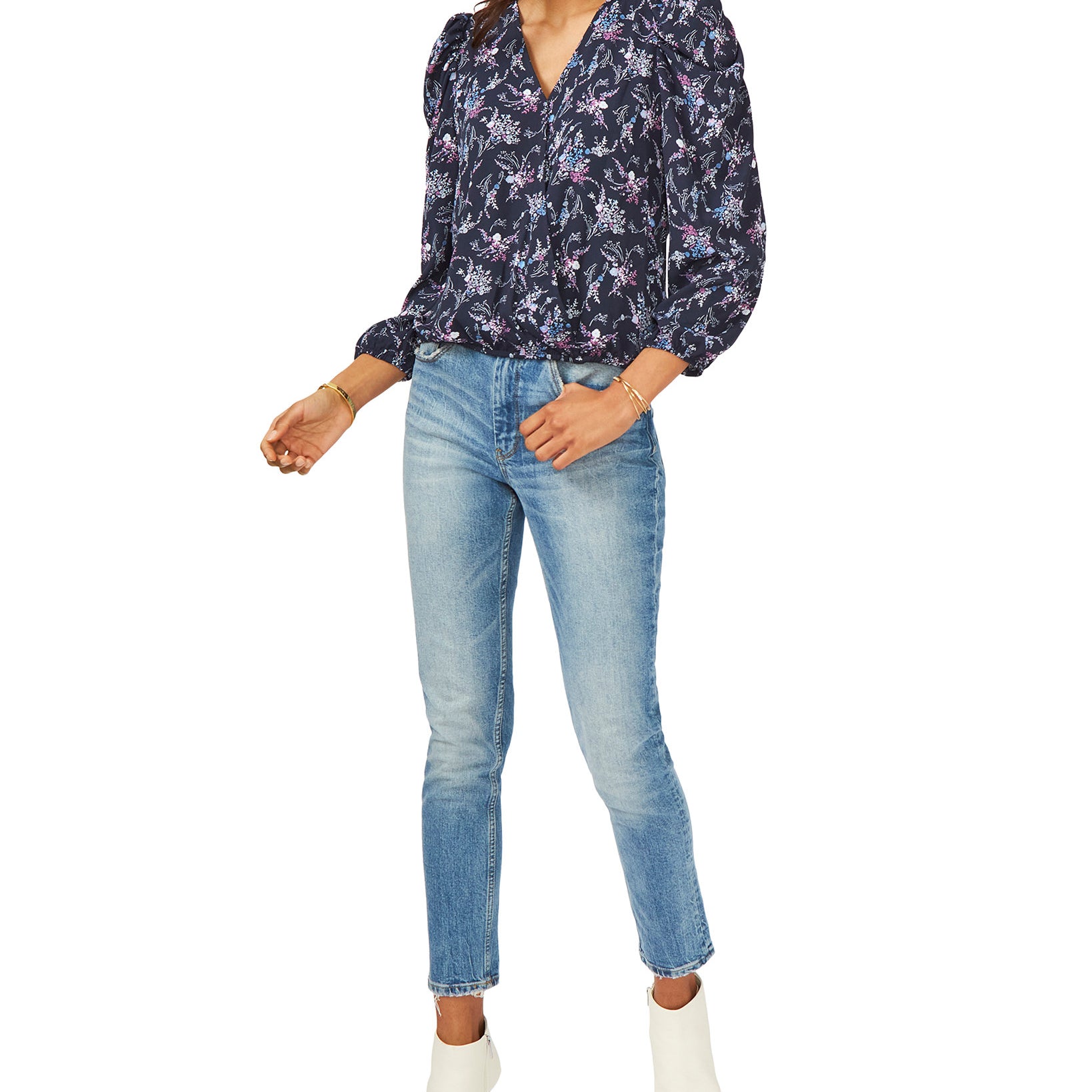 Sam & Jess Women Surplice Puff Sleeve Top