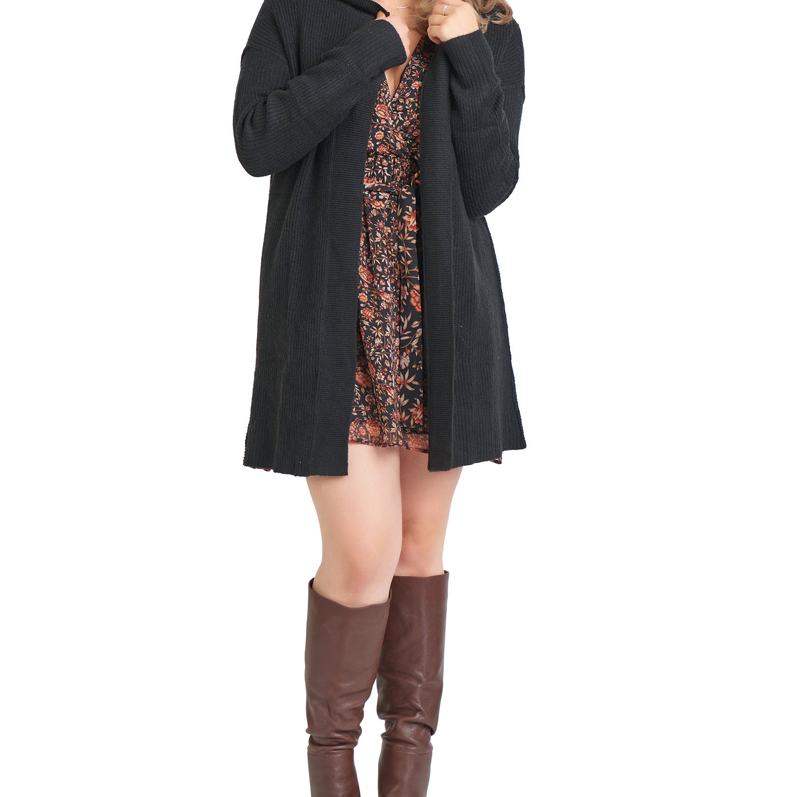 Black Tape Women Plus Hooded Textured Cardigan Black
