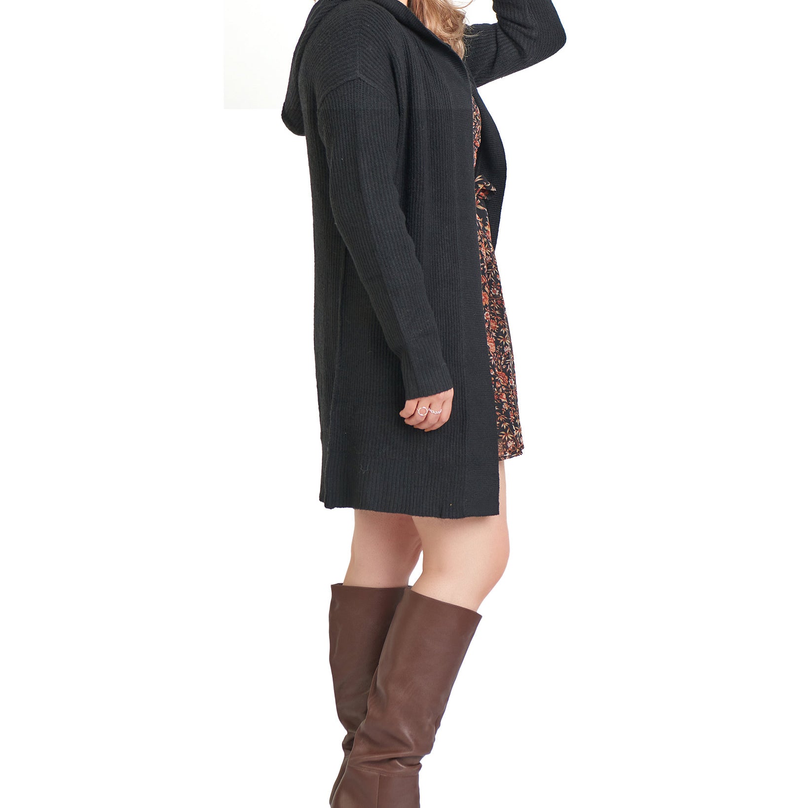 Black Tape Women Plus Hooded Textured Cardigan