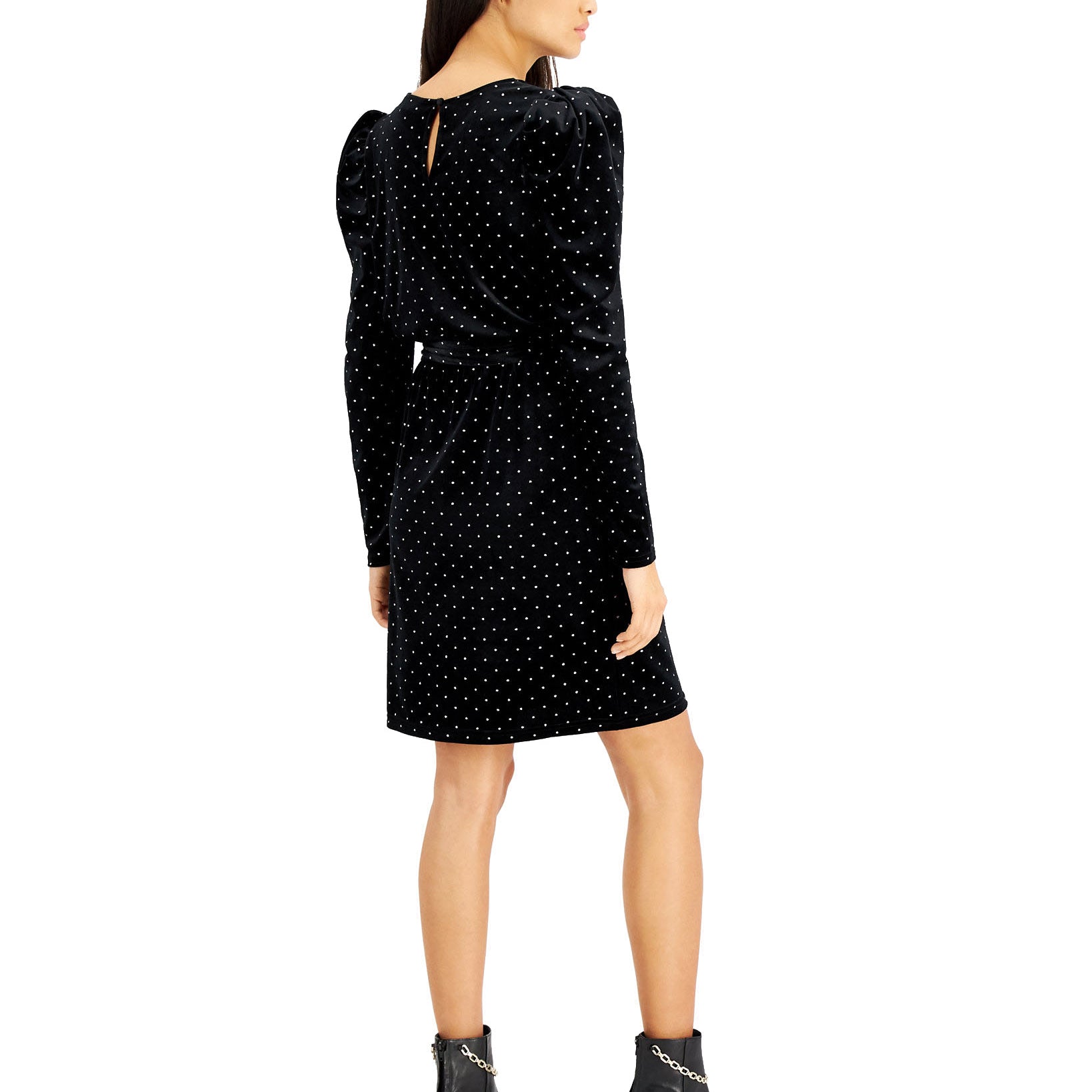 INC International Concepts Women Dot Print Velvet Puff Sleeve Dress