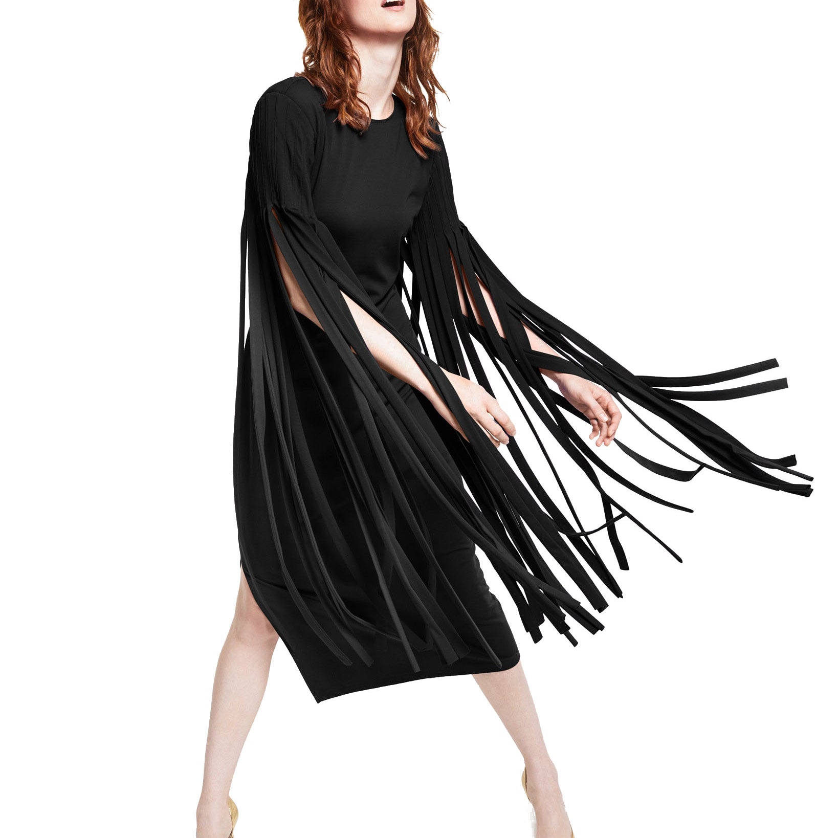 INC International Concepts Women Petite Ponté Knit Fringed Dress Deep Black
