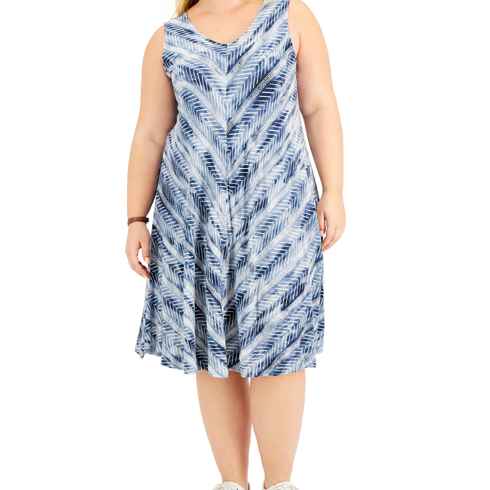 Style & Co Women Plus Printed Crisscross Back Dress Blue Mudcloth