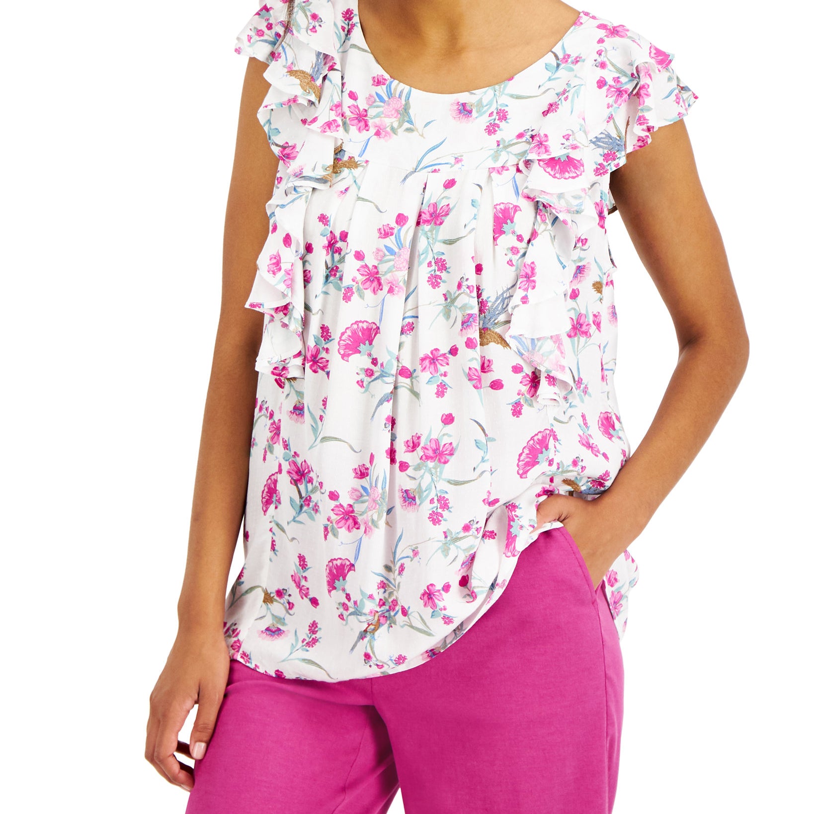 Charter Club Women Sleeveless Printed Top Bright White Combo