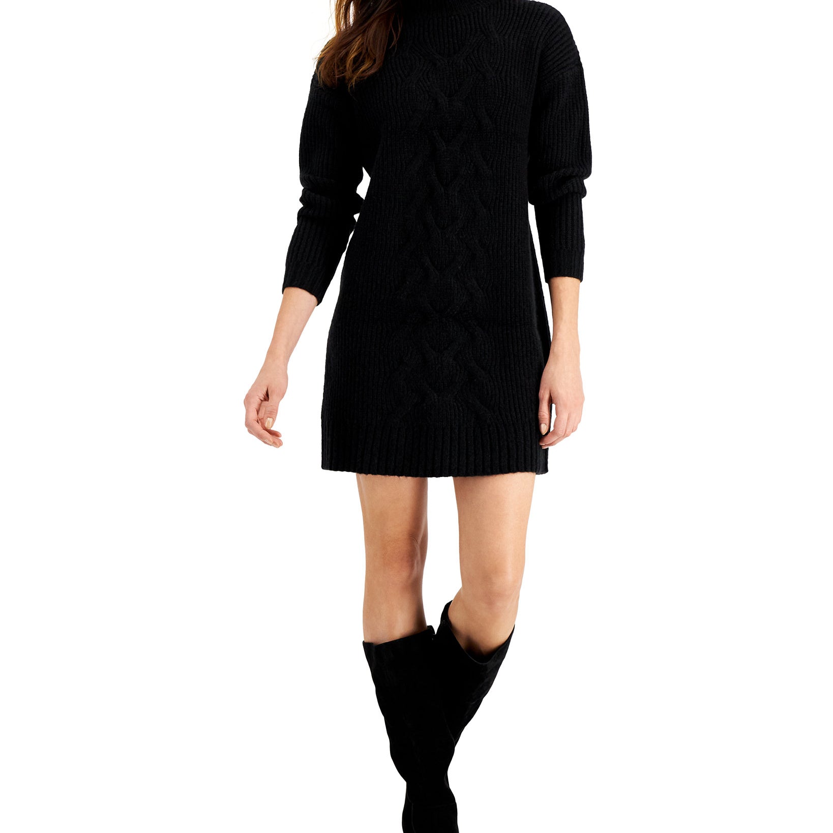 Charter Club Women Turtleneck Sweater Dress Deep BLack