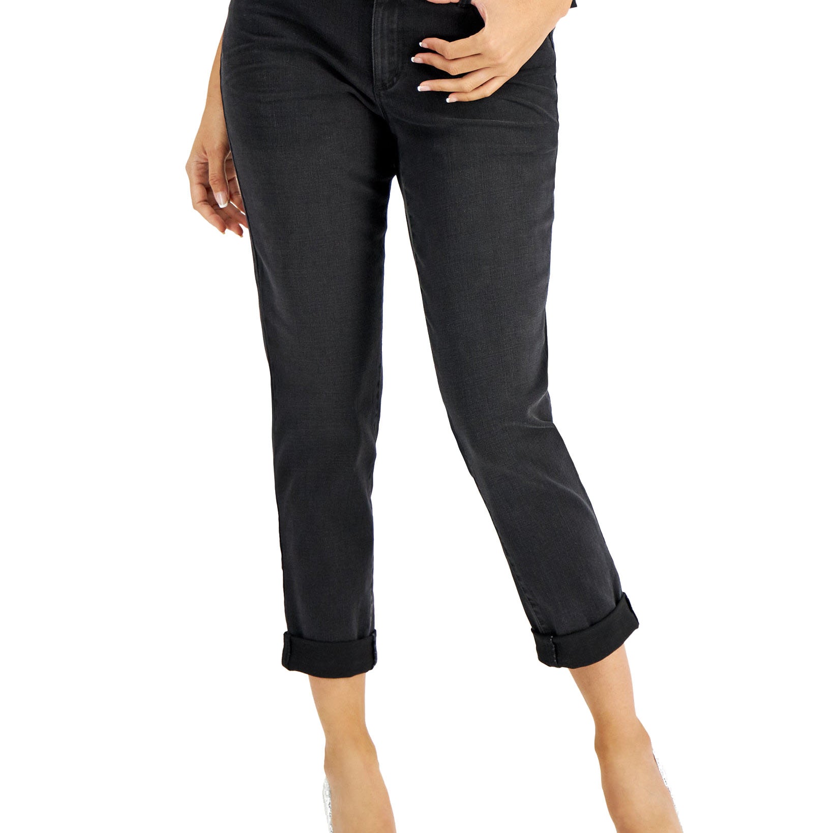 INC International Concepts Women Curvy Mid Rise Straight Leg Jeans Noir Wash