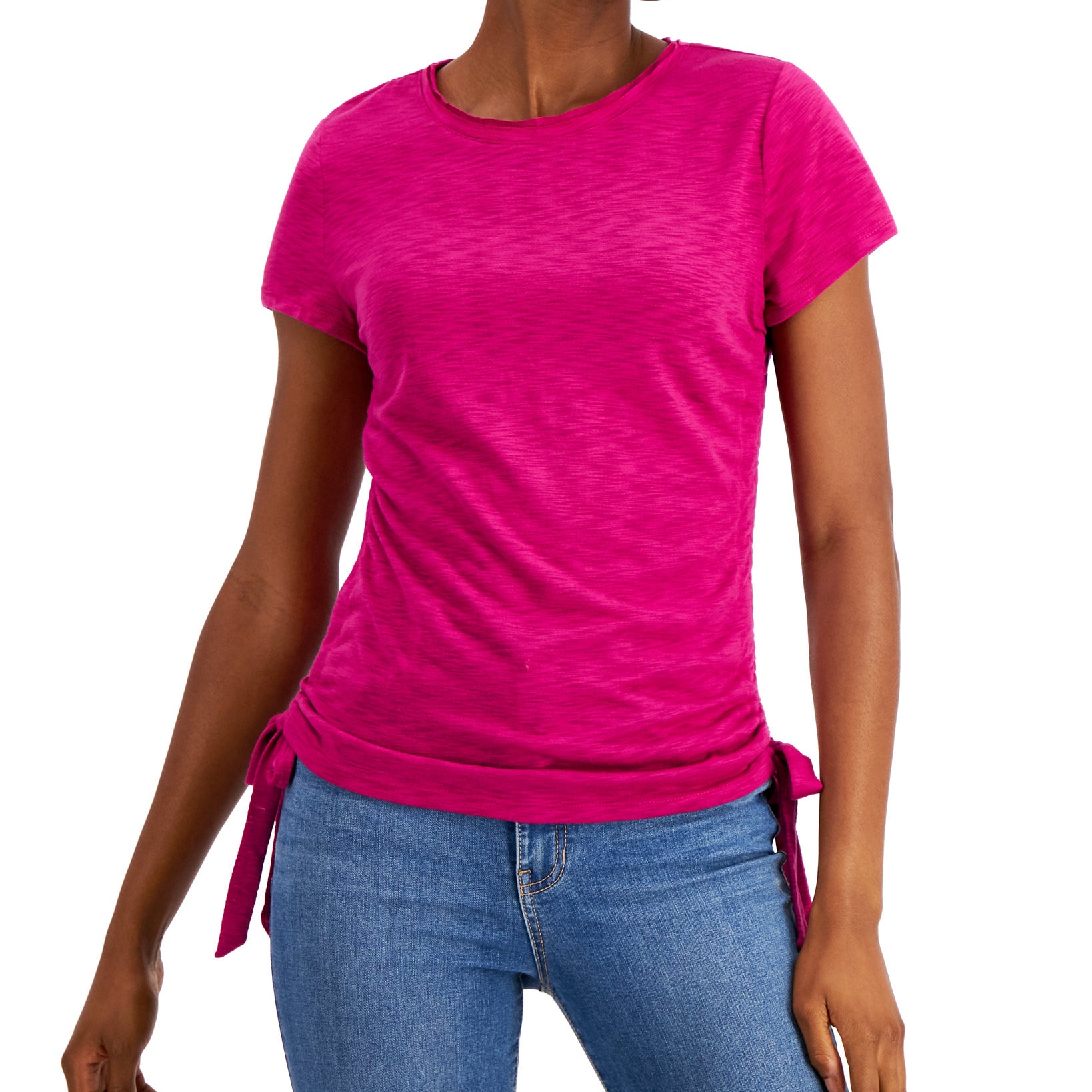 INC International Concepts Women Double Ruched Top Cranberry Rose