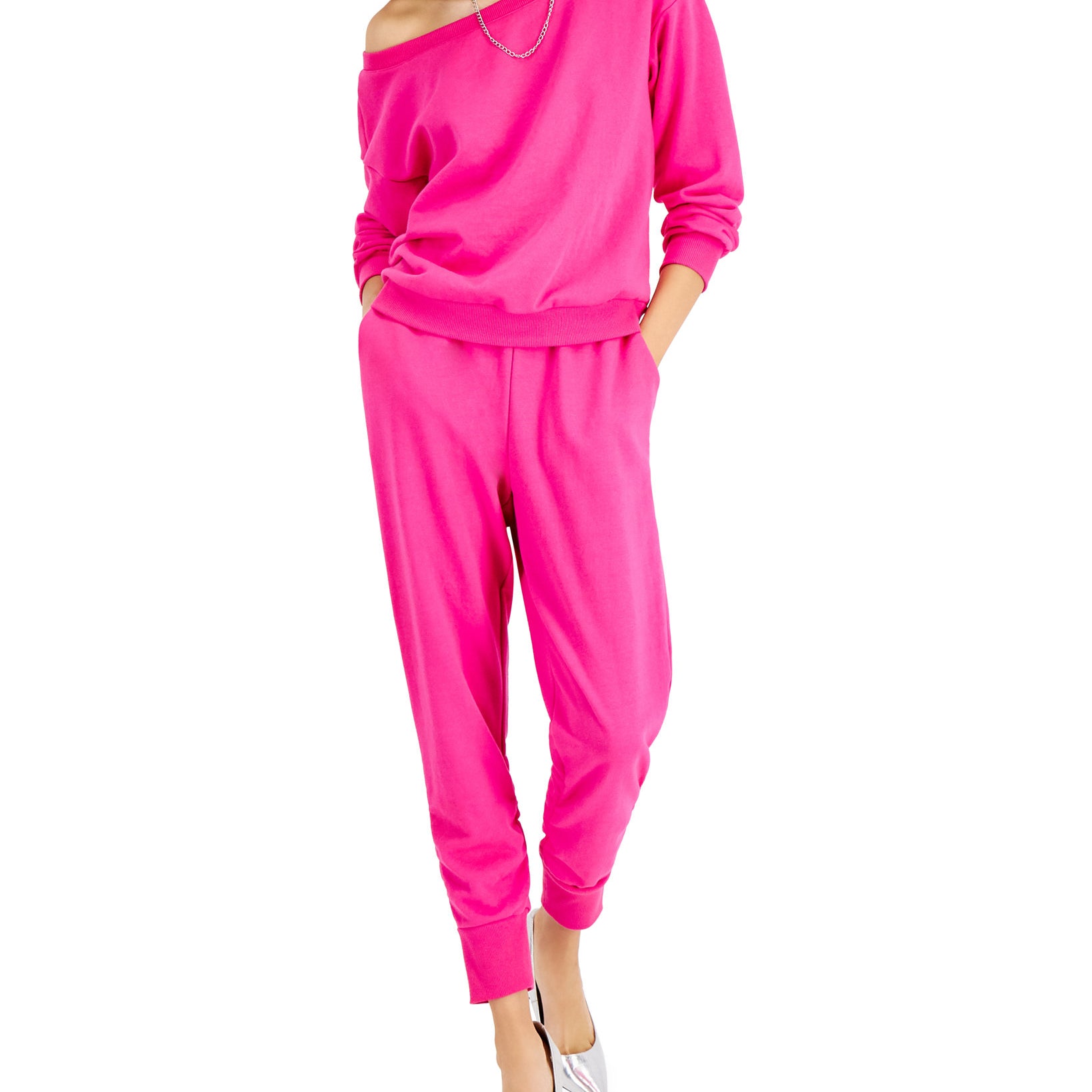 INC International Concepts Women Off The Shoulder Sweatshirt Pink Tutu