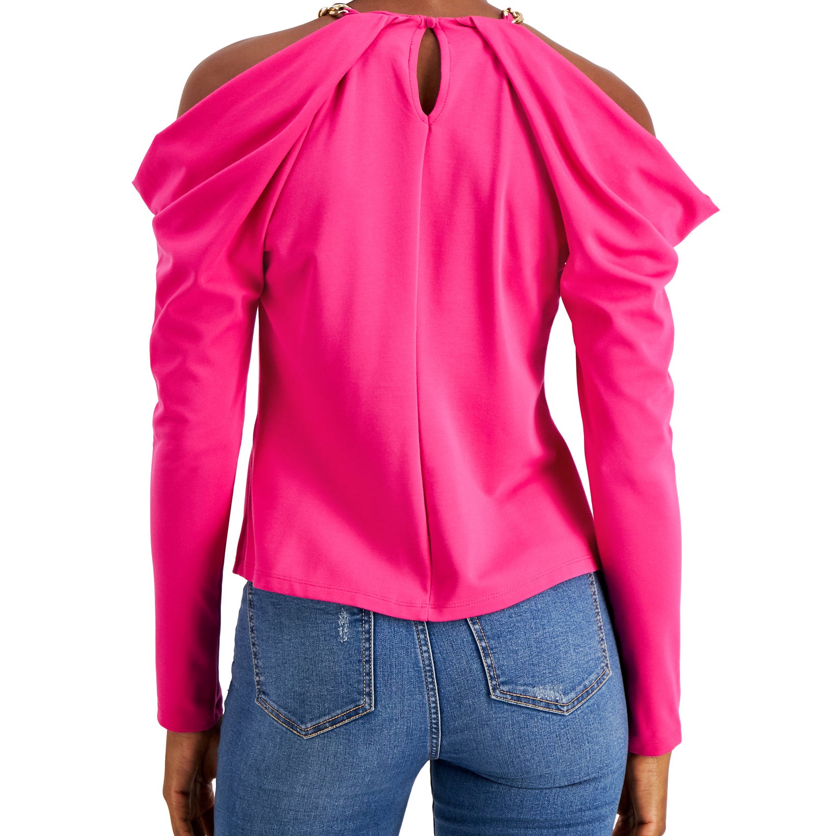 INC International Concepts Women Petite Cold Shoulder Chain Top