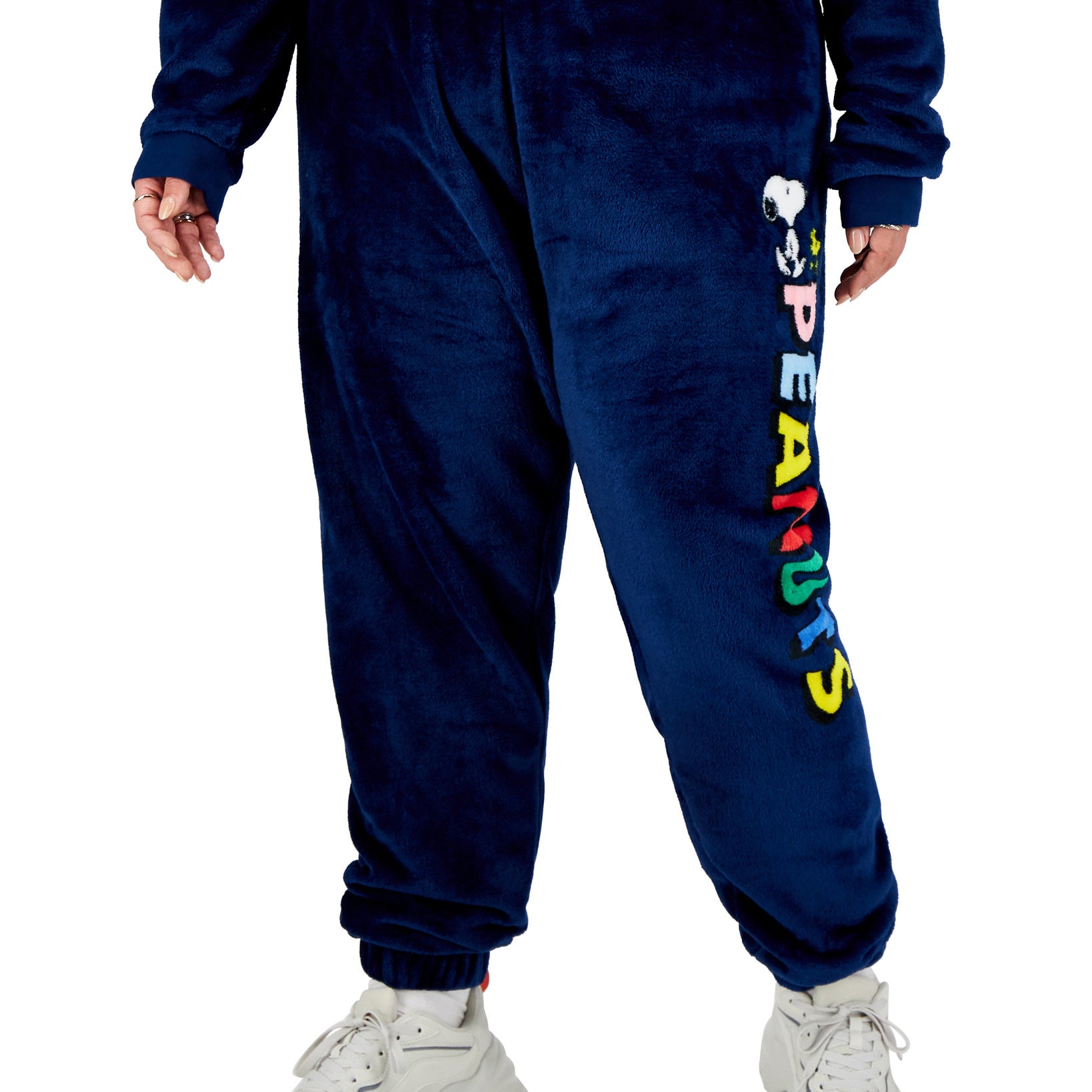 Love Tribe Women Plus Peanuts Graphic Plush Jogger Pants Estate Blue