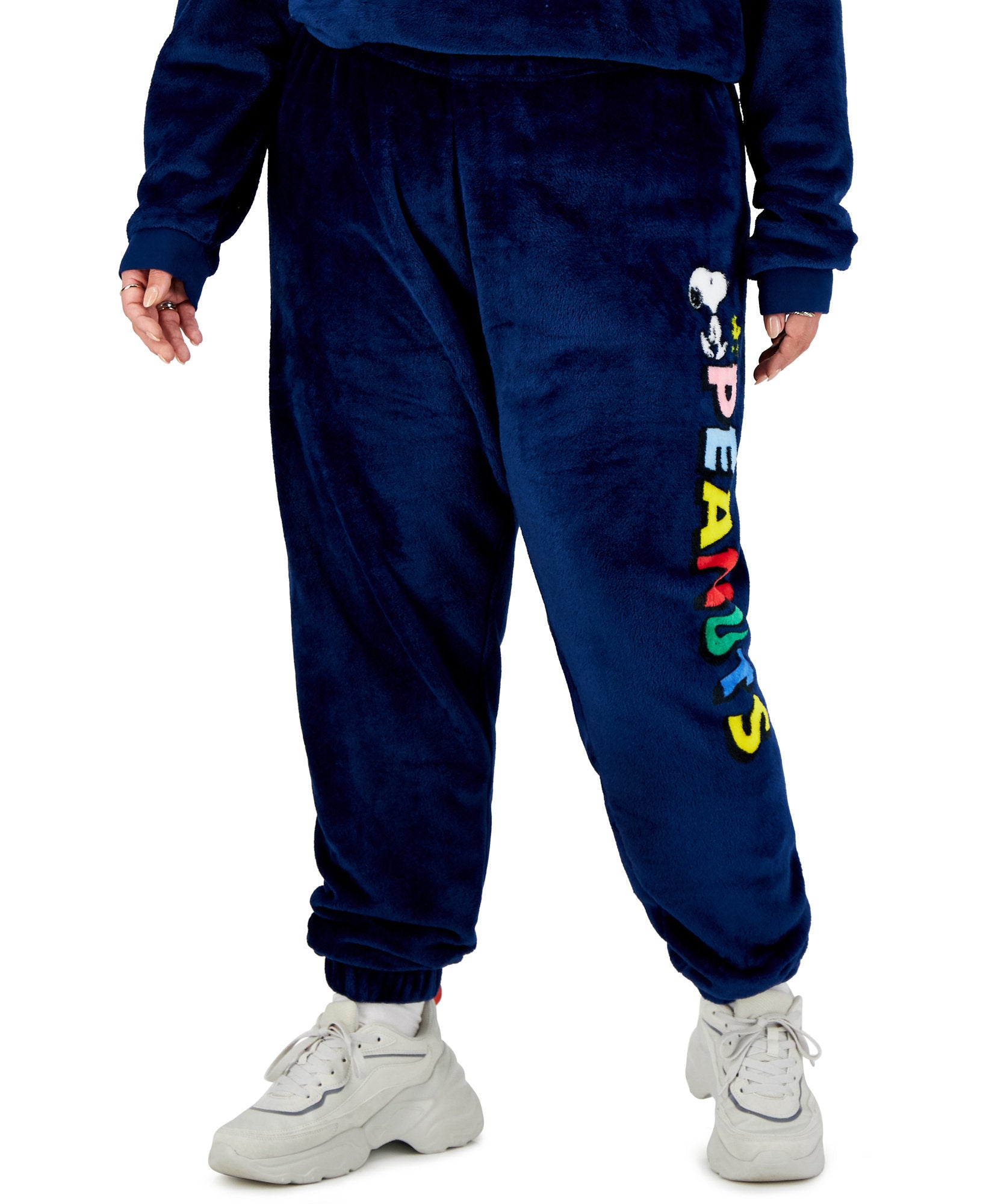 Love Tribe Women Plus Peanuts Graphic Plush Jogger Pants Estate Blue