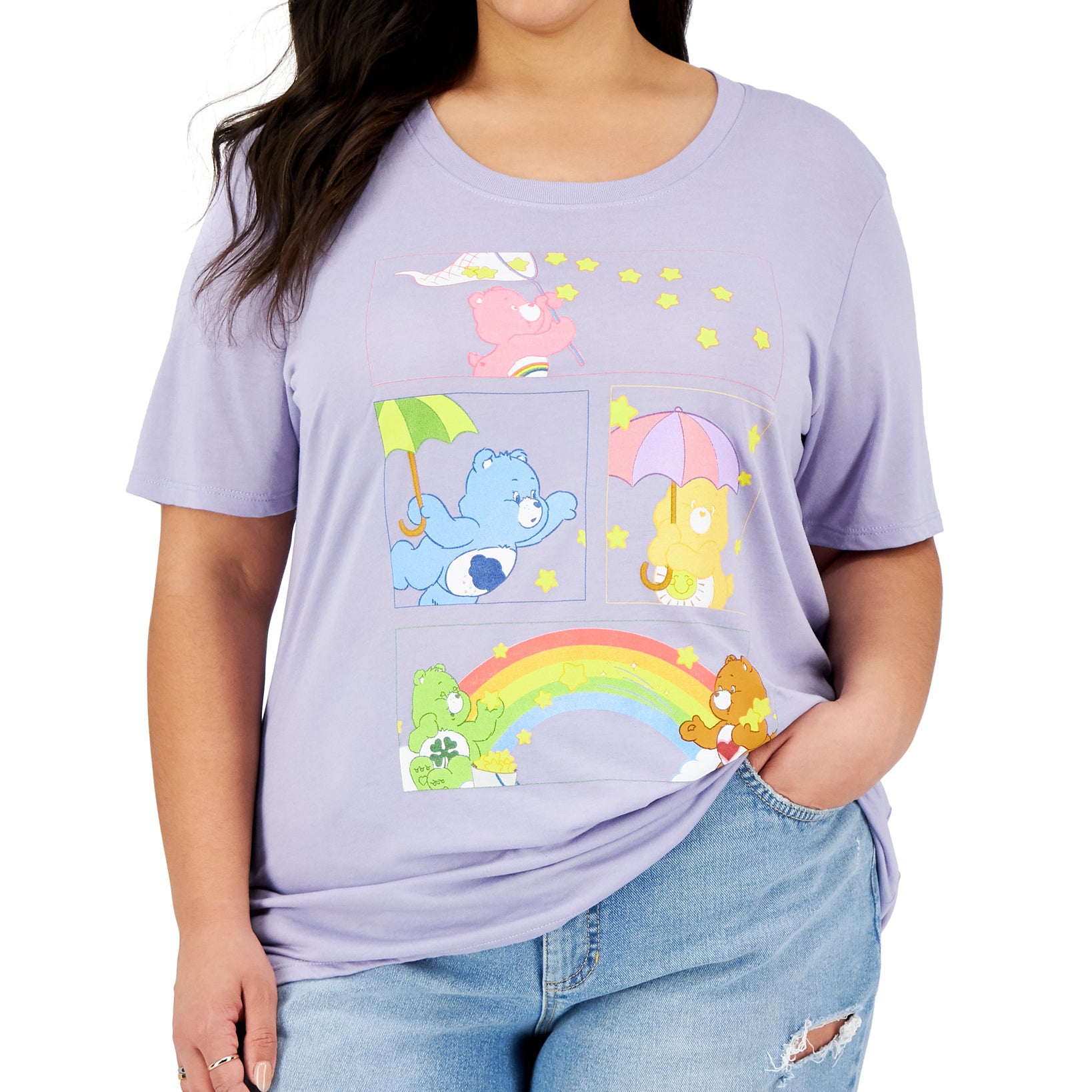 Mighty Fine Women Plus Trendy Care Bears Graphic T Shirt Dusty Purple