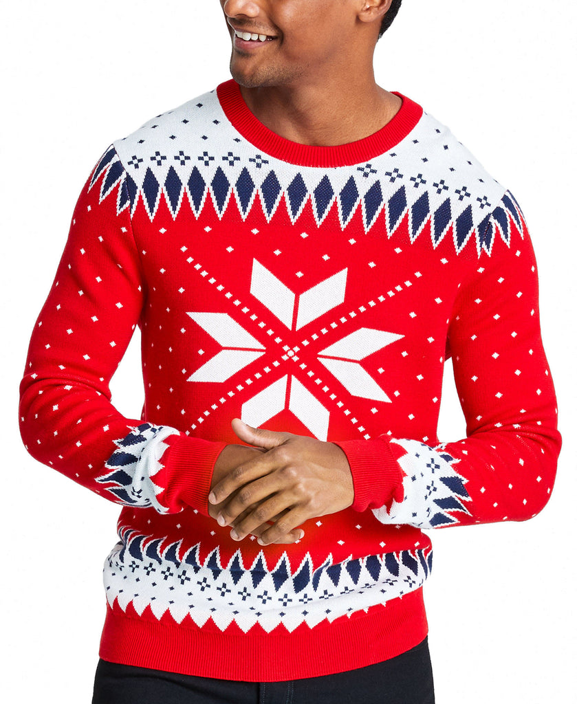 Charter Club Men Snowflake Sweater Ravishing Red Combo