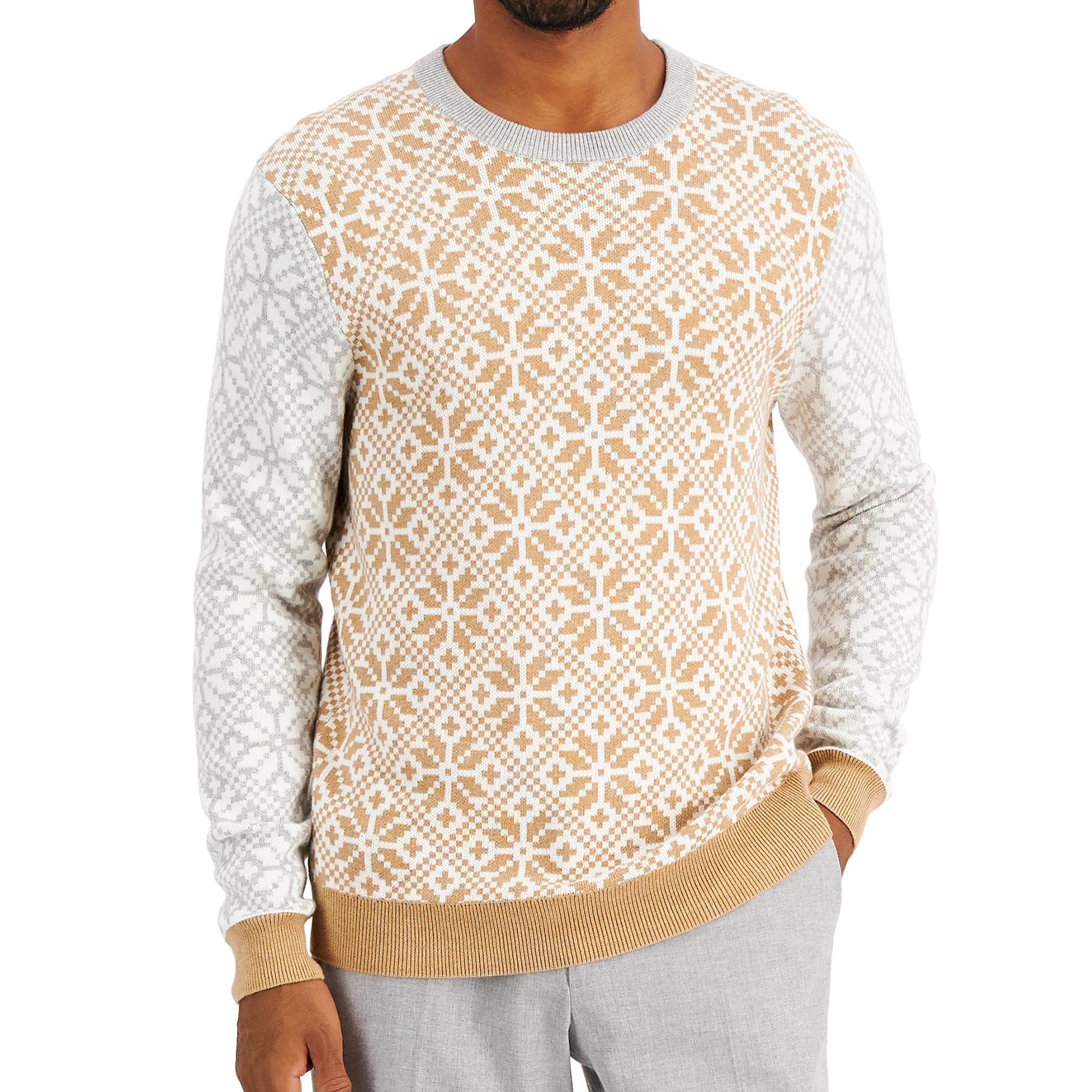 Charter Club Men Colorblocked Fair Isle Family Sweater Camel Combo