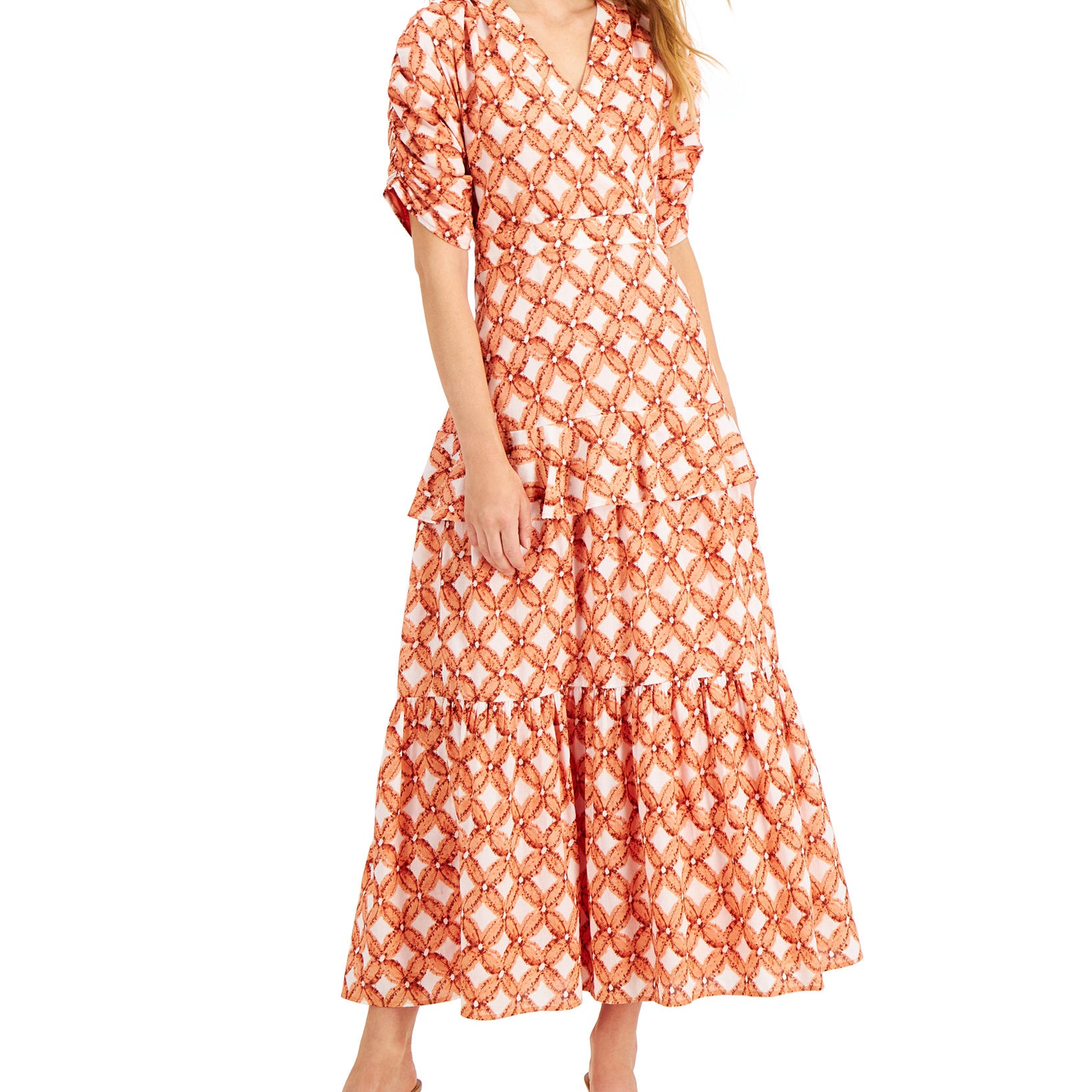 INC International Concepts Women Cotton Tiered Ruffle Dress Lorelai Lattice