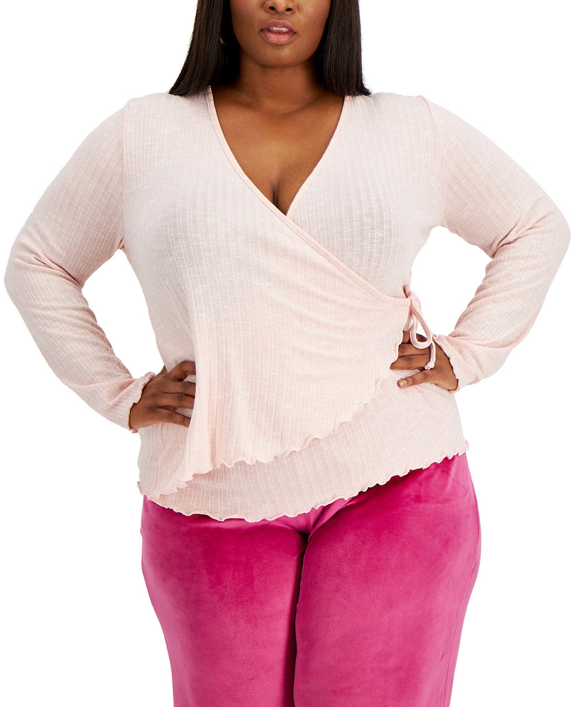 Rebellious One Women Plus Trendy Hacci Wrap Sweater Blush