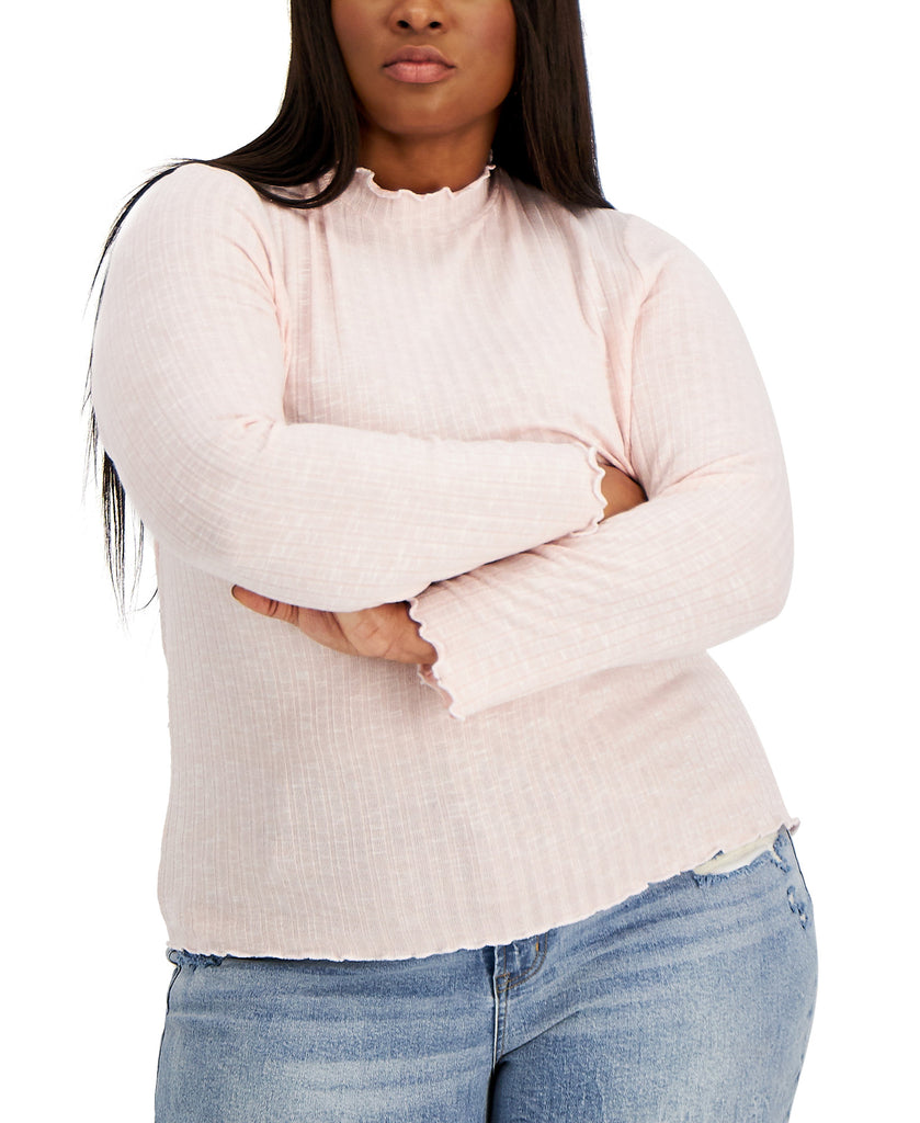 Rebellious One Women Plus Trendy Hacci Turtleneck Sweater Blush