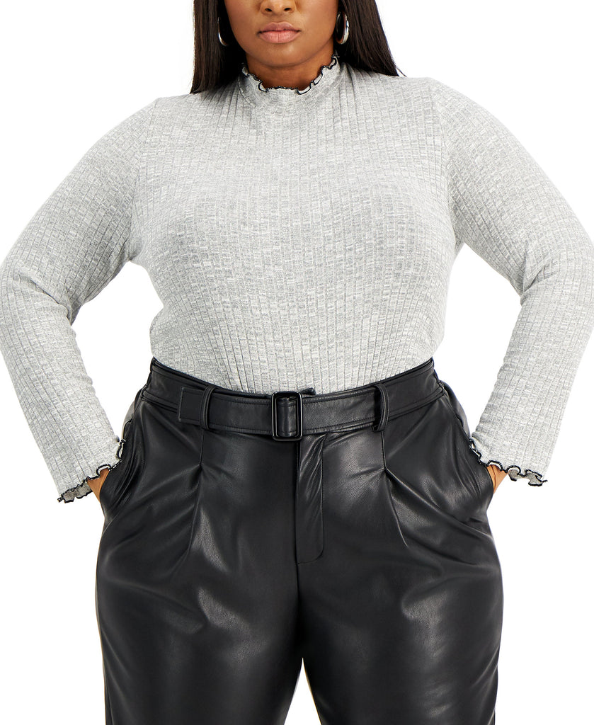 Rebellious One Women Plus Trendy Hacci Turtleneck Sweater Light Heather Grey