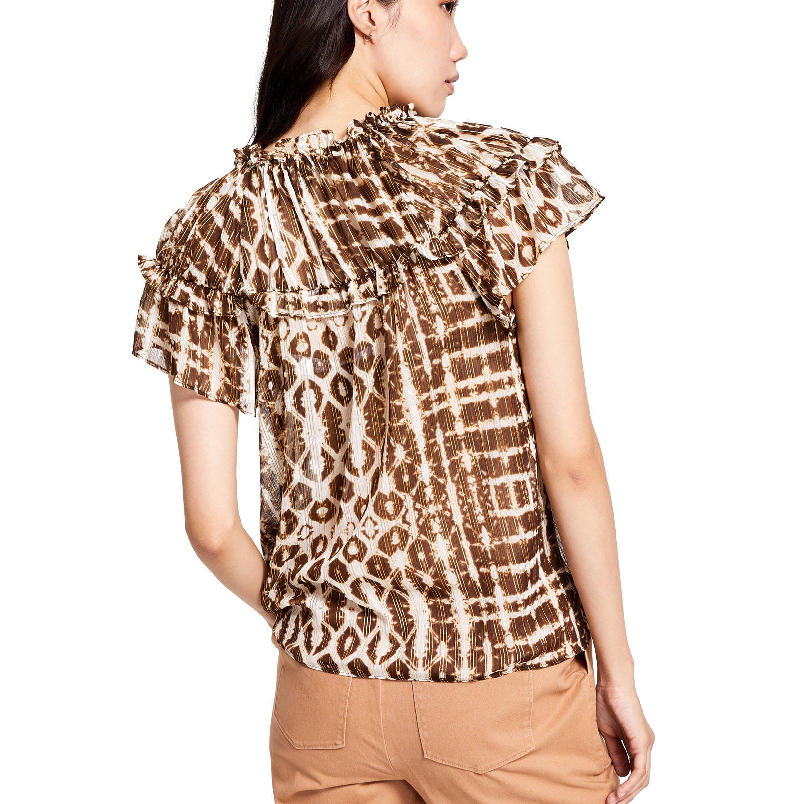 INC International Concepts Women Printed Ruffled Blouse