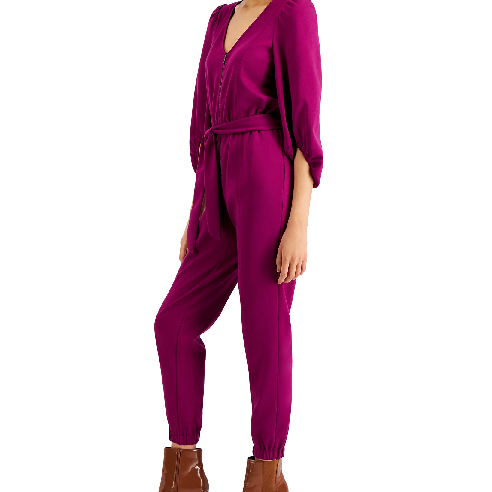 INC International Concepts Women Zip Front Belted Jumpsuit