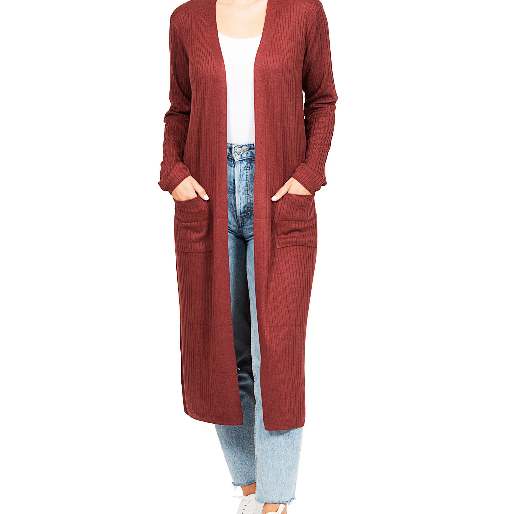 Hippie Rose Women Ribbed Duster Cardigan Walnut