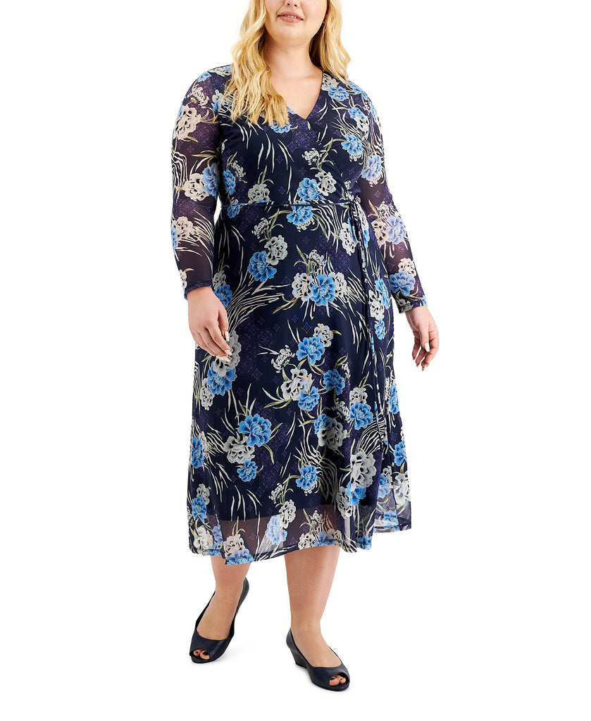 JM Collection Women Plus Floral Print Midi Dress Intrep Combo
