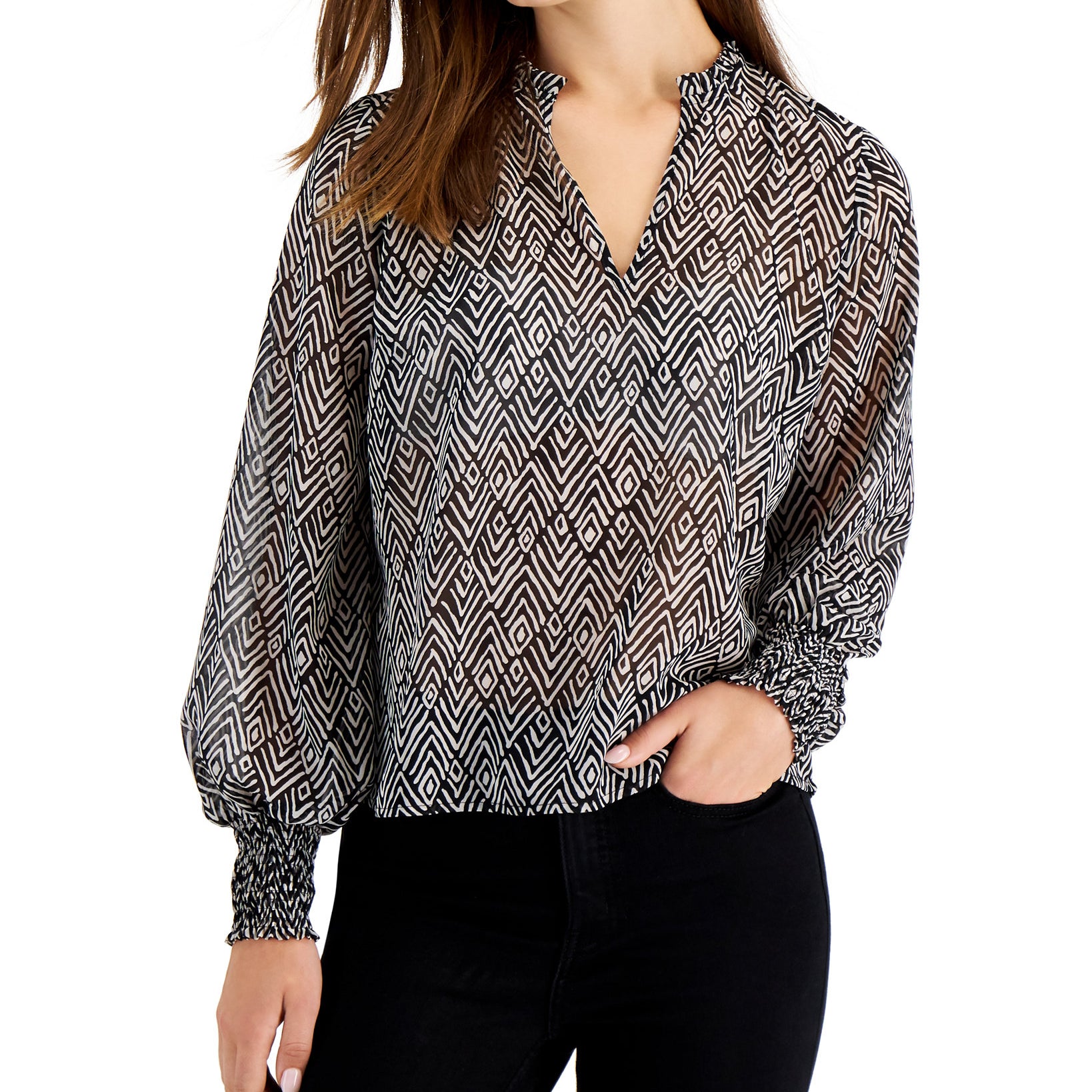 Bar III Women Split Neck Blouse Diamond