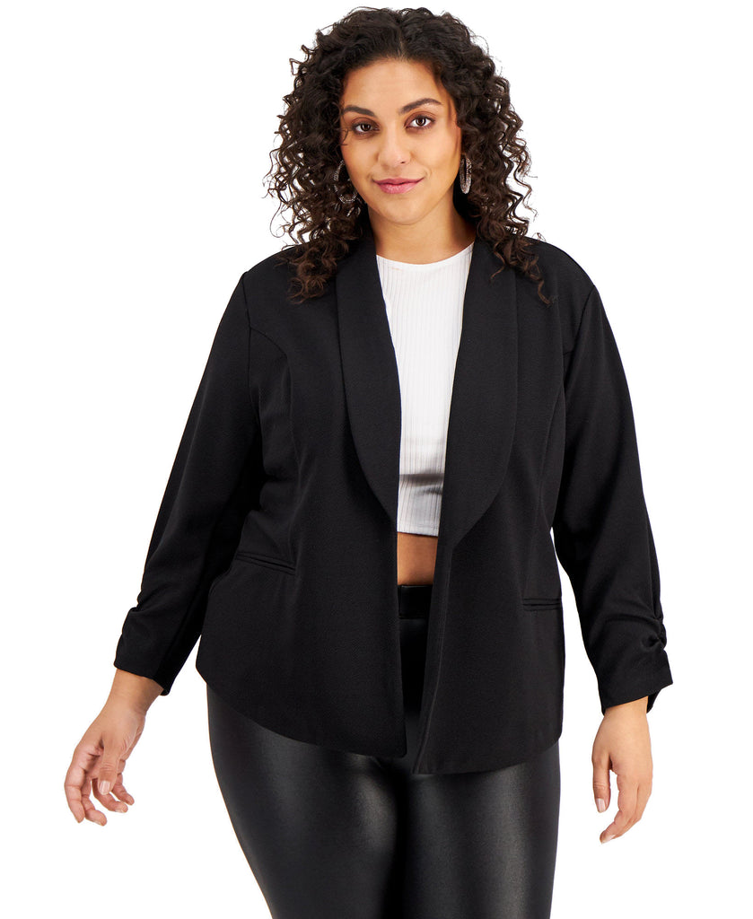 Bar III Women Plus Trendy Knit Drape Front Blazer Black