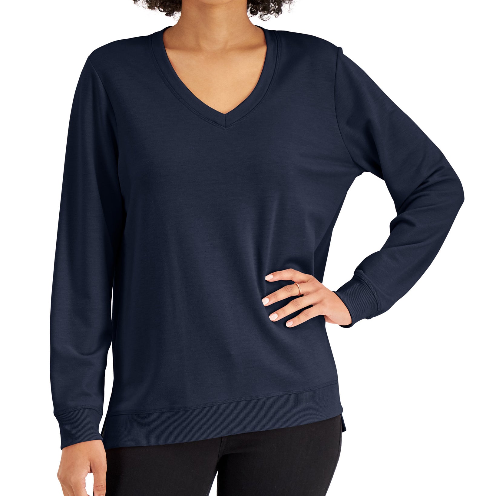 Karen Scott Women High Low V Neck Top Intrepid Blue