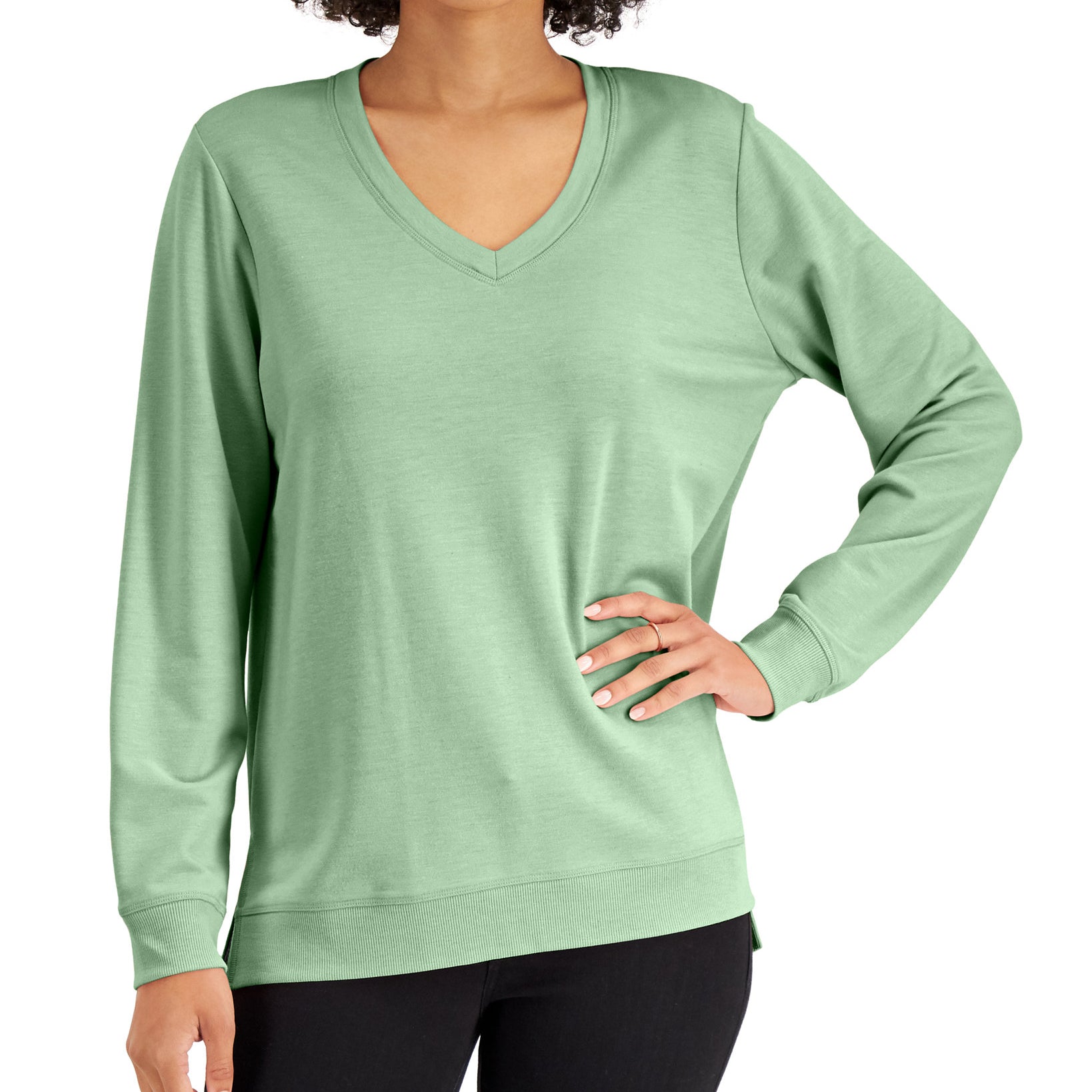 Karen Scott Women High Low V Neck Top Pastel Green