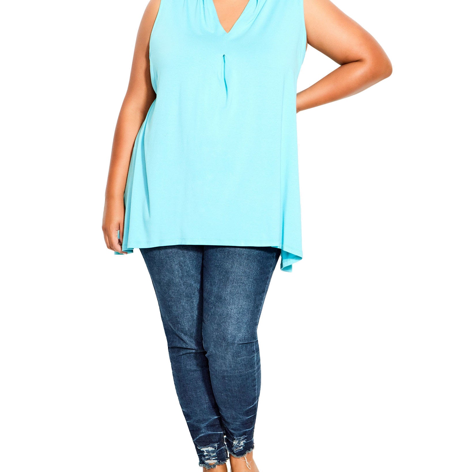Avenue Women Plus Aria Pleat Top Aqua