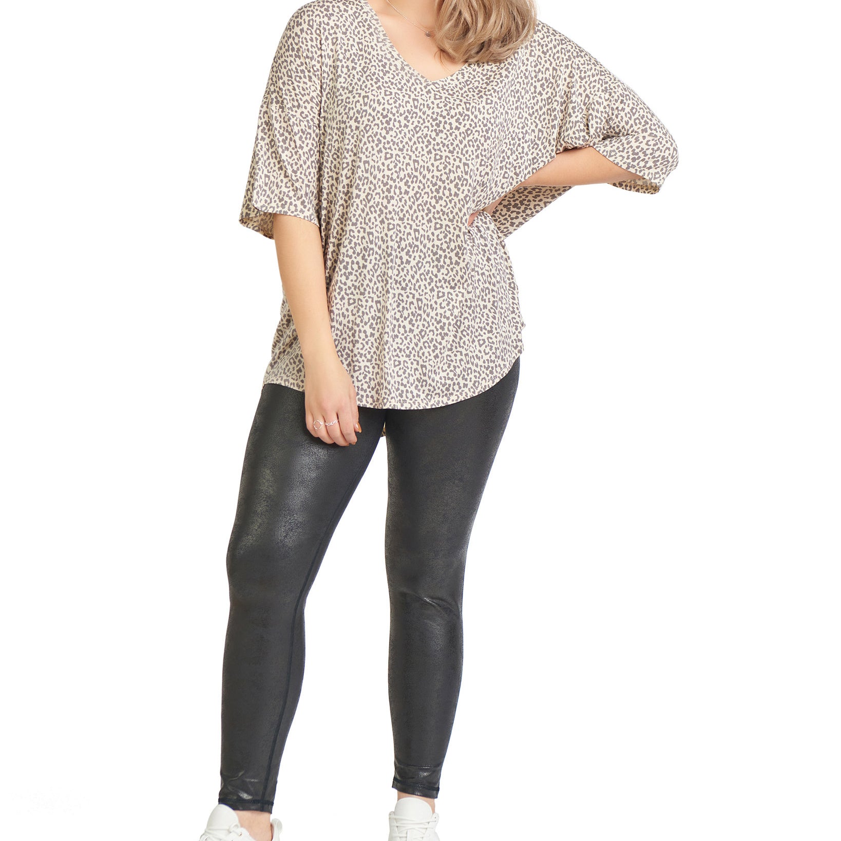 Black Tape Women Plus Trendy Animal Print Top Cream Leopard