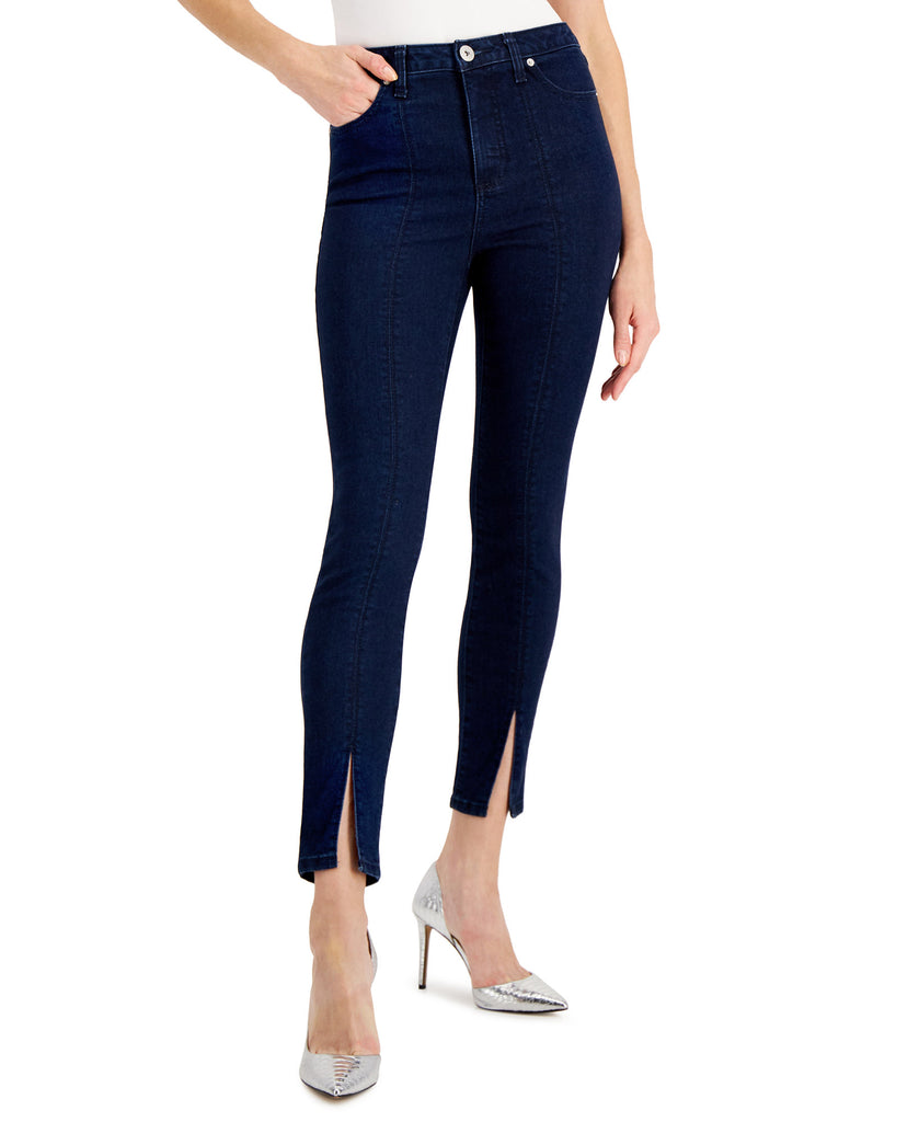 INC International Concepts Women Seamed High Rise Front Slit Skinny Jeans Dark Indigo