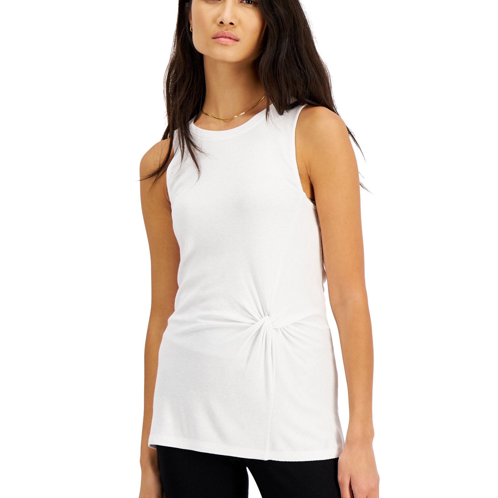 INC International Concepts Women Twisted Tank Top Bright White